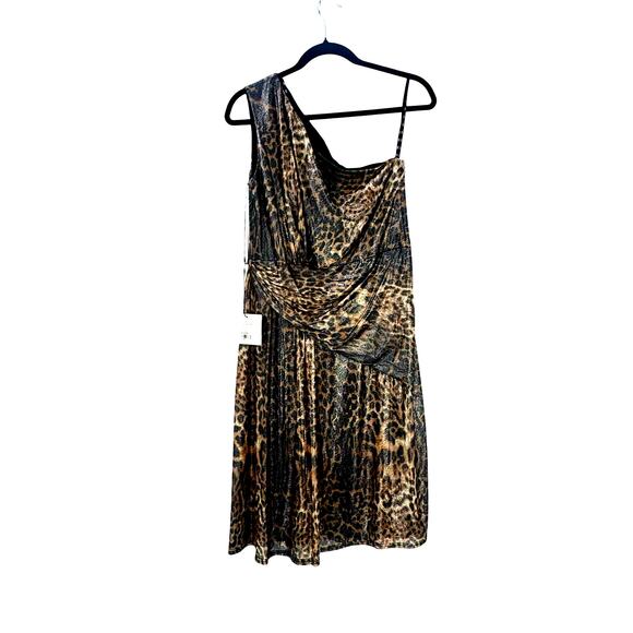 SHO by Tadashi Shoji Leopard One Shoulder Shift Dress Size L NWT - Picture 8 of 8